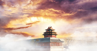 简约中国古建筑封面背景